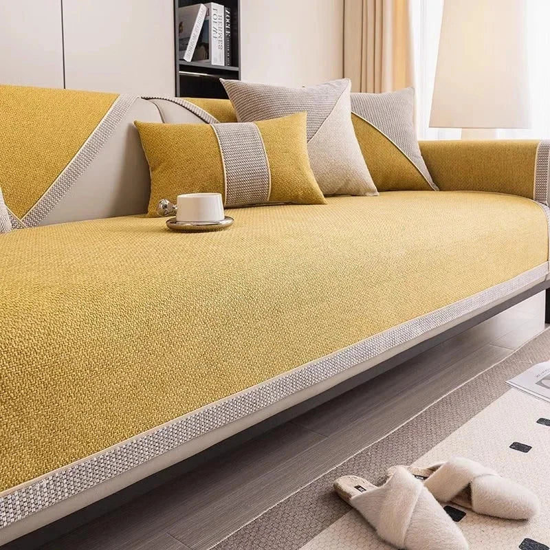 Housse de canapé antidérapante coton  twill denim ocre