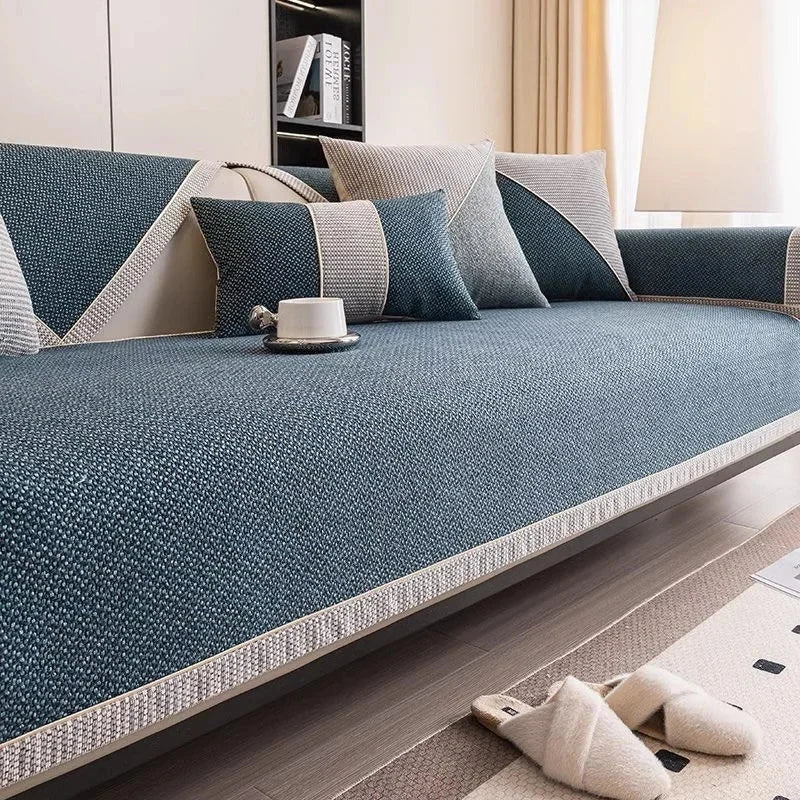 Housse de canapé antidérapante coton  twill denim turquoise