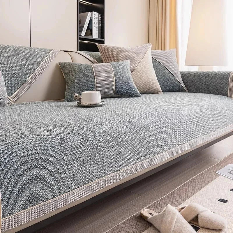 Housse de canapé antidérapante coton  twill denim vert menthe