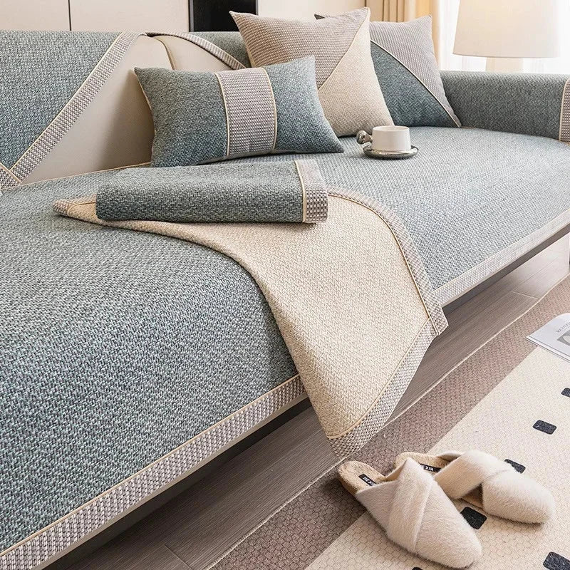 Housse de canapé antidérapante coton  twill denim menthe