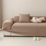 Housse de canapé extensible haut de gamme déperlante texture teddy taupe