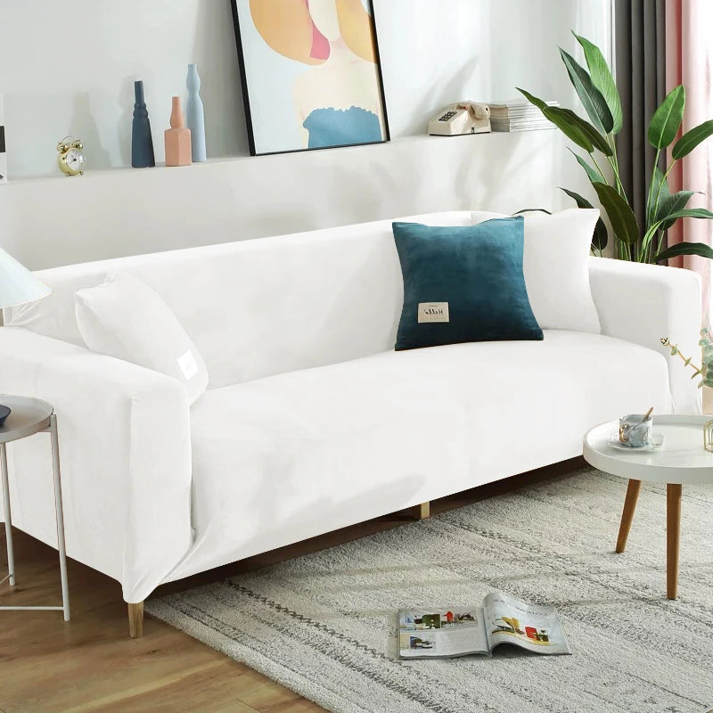 Housse de canapé extensible velours doux et chaleureux Ivoire
