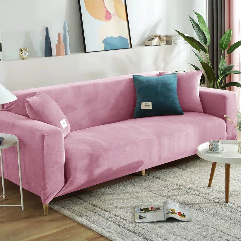Housse de canapé extensible velours doux et chaleureux rose