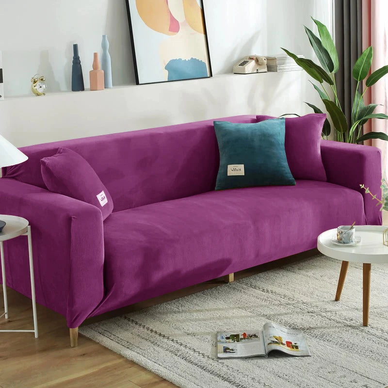 Housse de canapé extensible velours doux et chaleureux violet