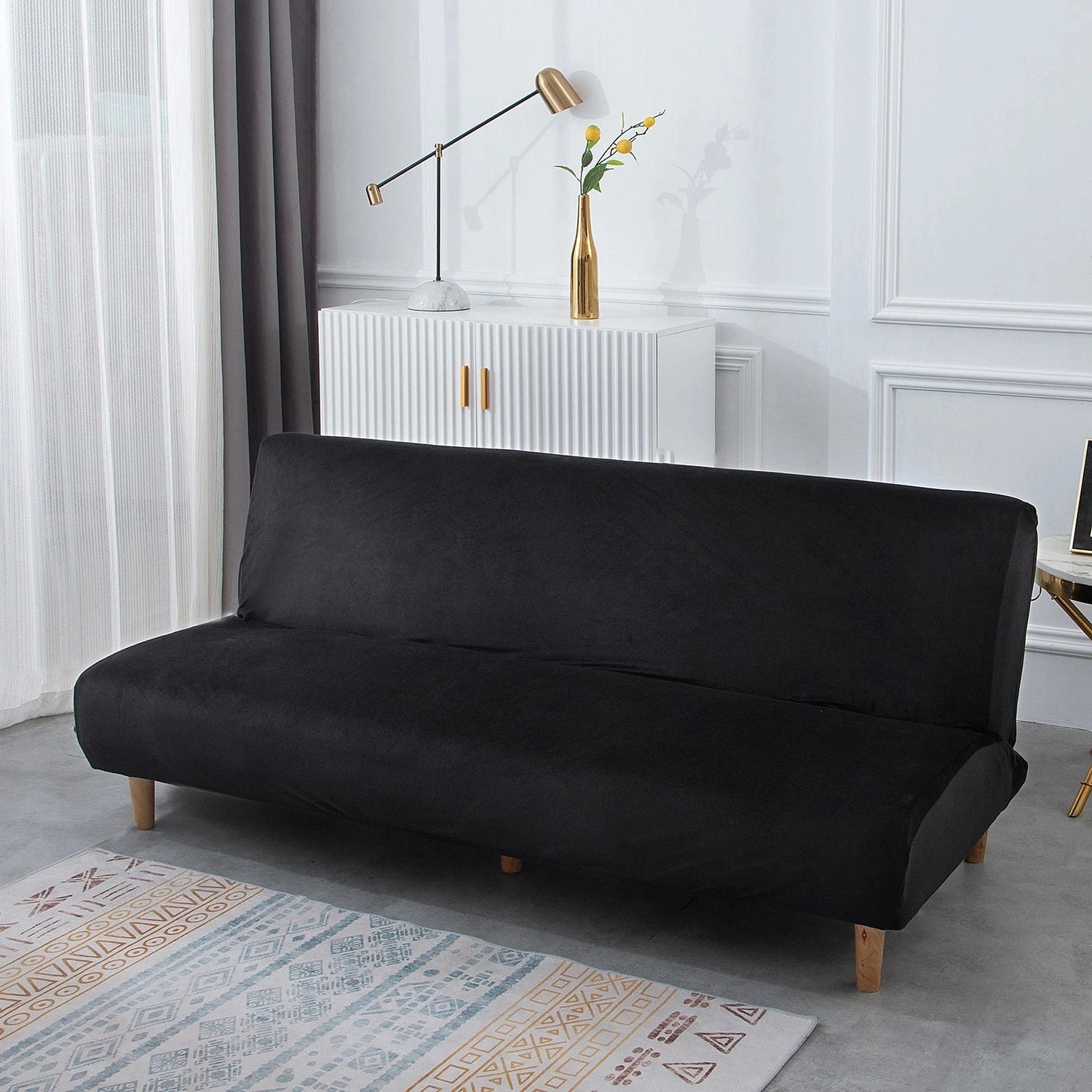 Housse de canapé lit, clic-clac, canapé sans accoudoir pur velours noir