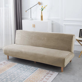 Housse de canapé lit, clic-clac, canapé sans accoudoir pur velours taupe