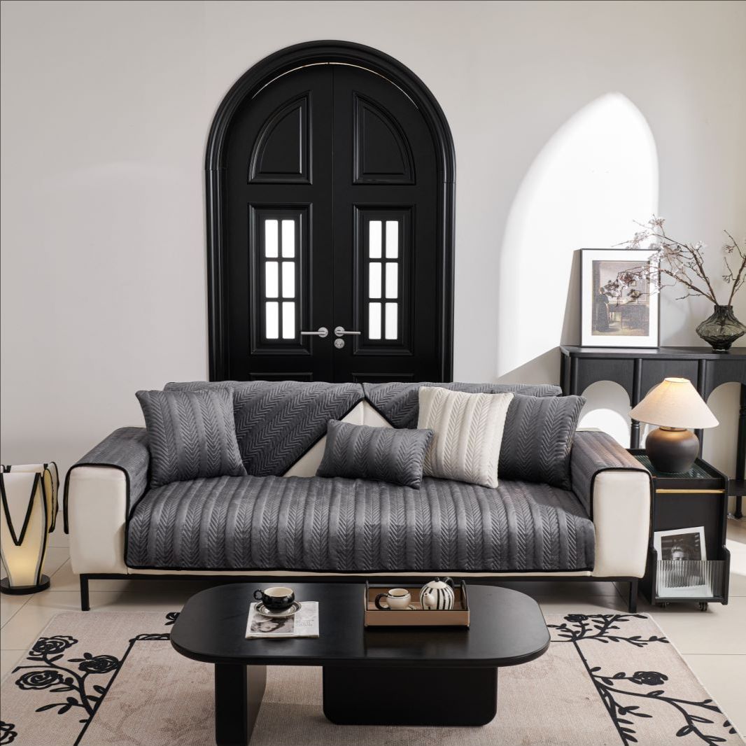 Housse de canapé luxe en velours épais renforcé gris