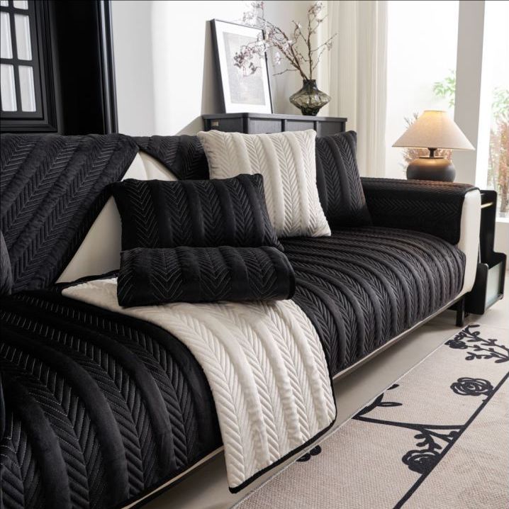 Housse de canapé luxe en velours épais renforcé noir Casaharmony