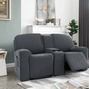 Housse de canapé relax 2 places avec tablette centrale imperméable texture hibiscus