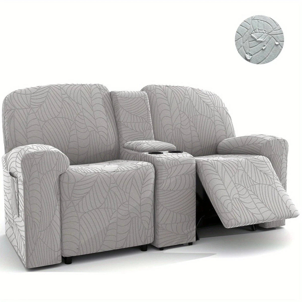 Housse de canapé relax 2 places avec tablette centrale argent