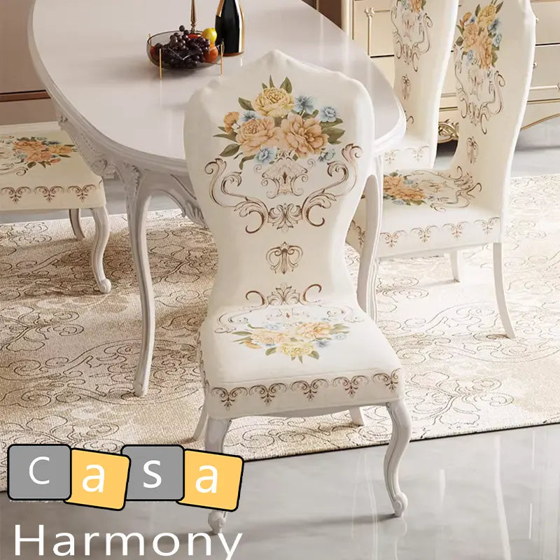 Housse de chaise anciennes baroque louis 16 beige de face