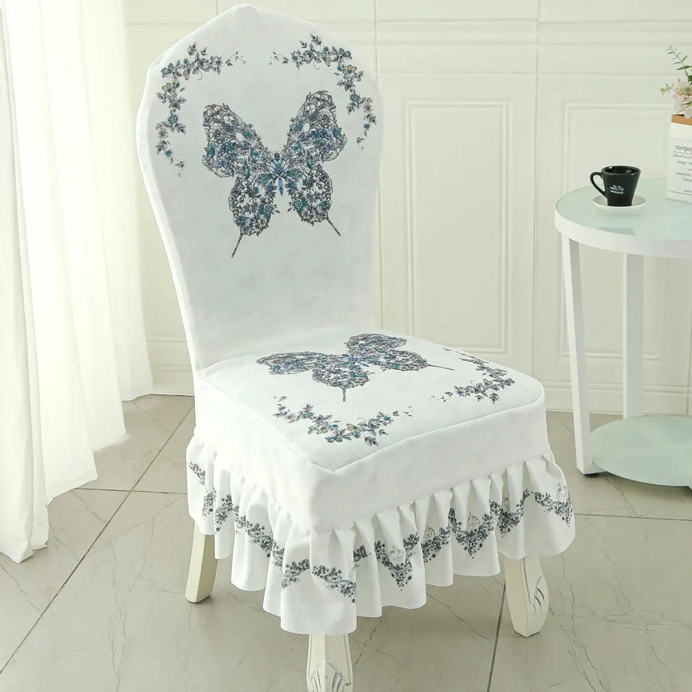 Housse de chaise baroque louis 16 ancienne luxe avec jupe blanc