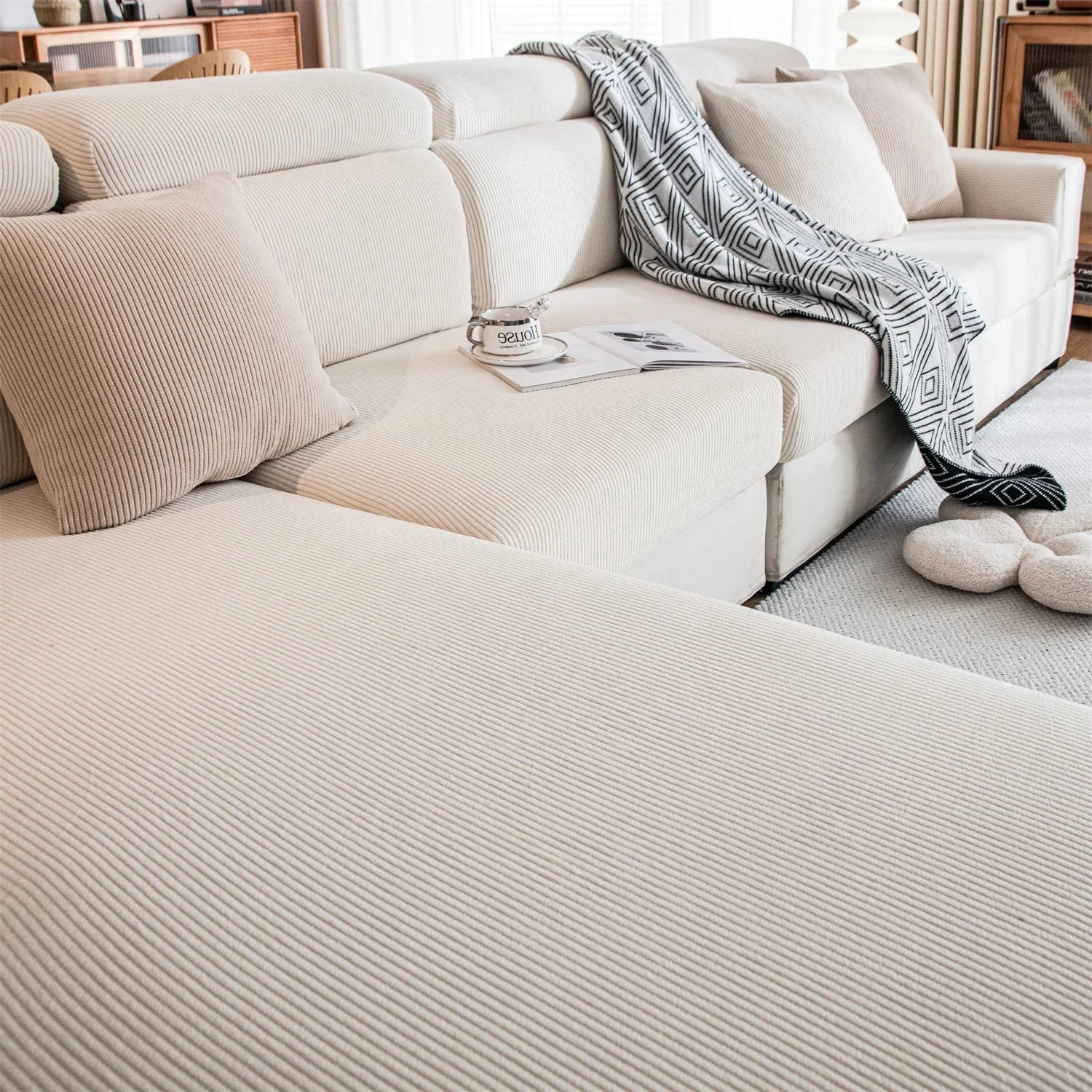 Housse de coussin de canapé renforcé velours côtelé beige