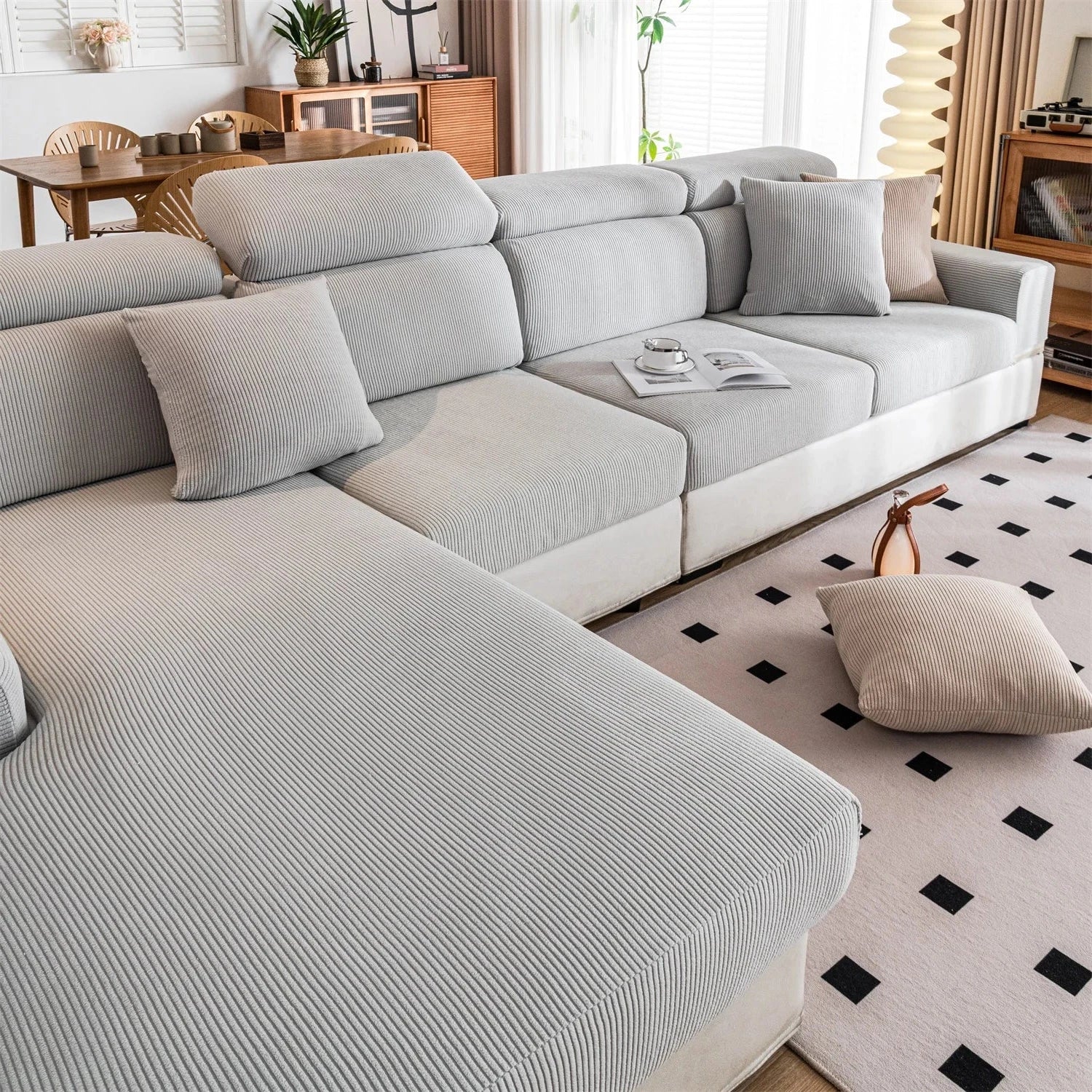 Housse de coussin de canapé renforcé velours côtelé gris clair