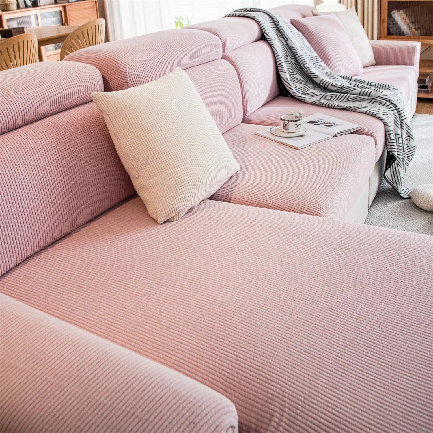Housse de coussin de canapé renforcé velours côtelé rose