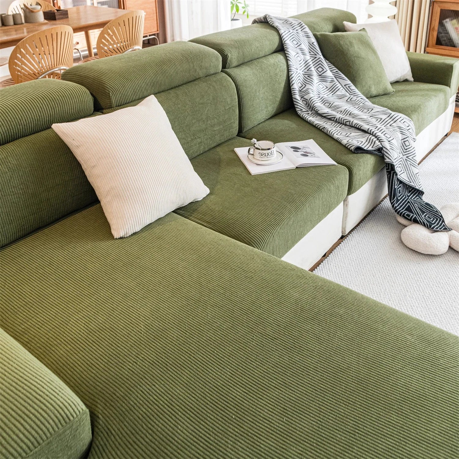 Housse de coussin de canapé renforcé velours côtelé vert