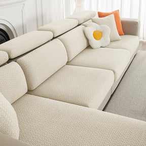 Housse de coussin extensible pour canapé velours damassé beige