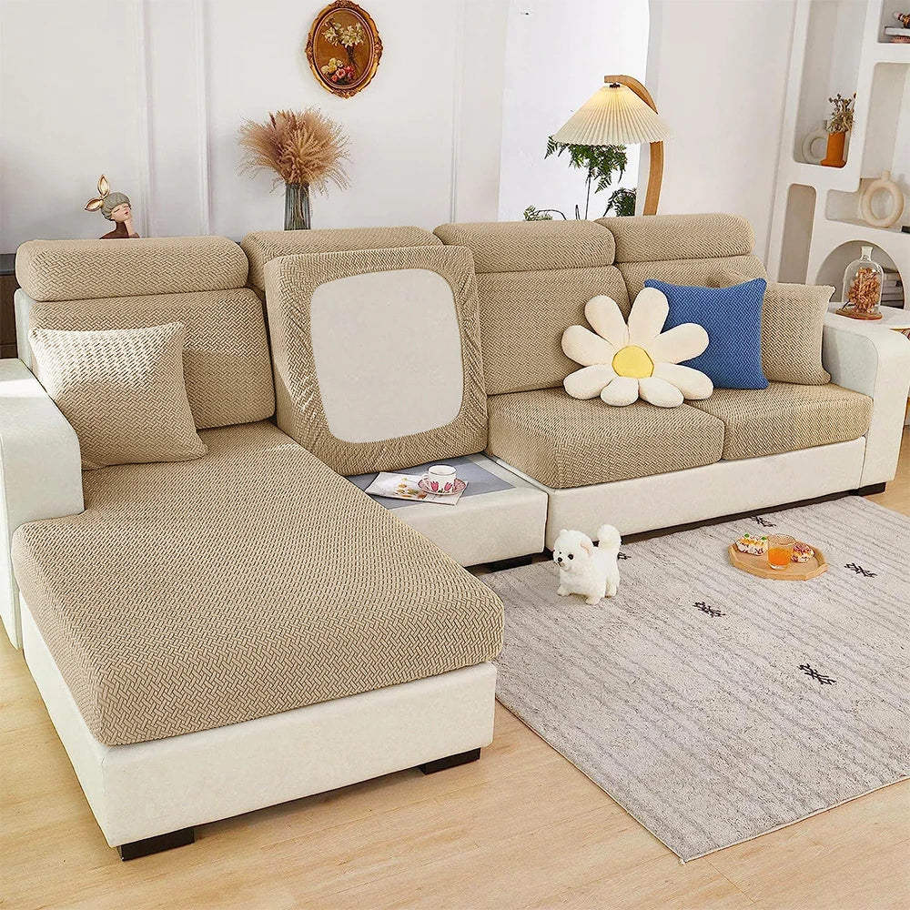 Housse de coussin extensible pour canapé velours damassé café