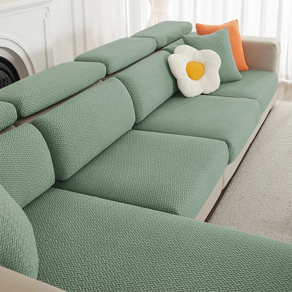 Housse de coussin extensible pour canapé velours damassé vert matcha