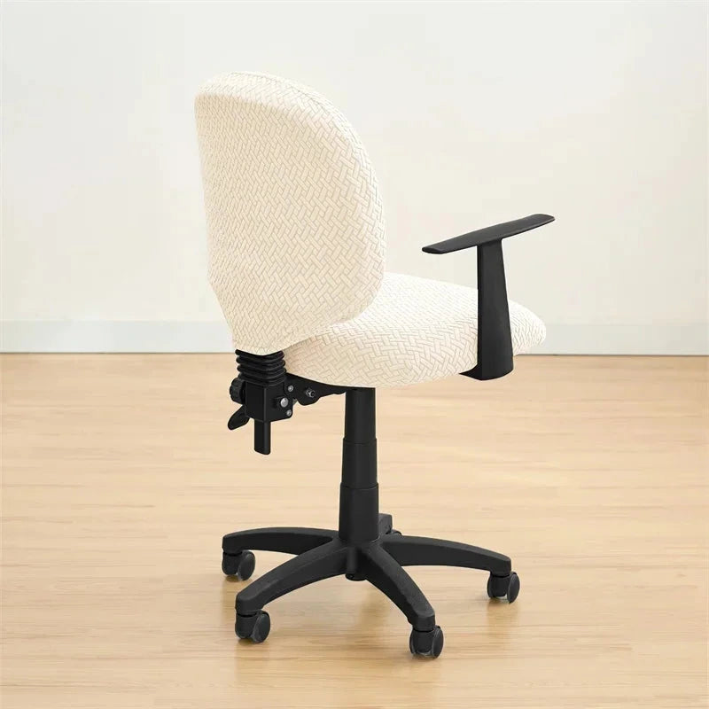 Housse de siège de bureau extensible velours damassé beige de profil