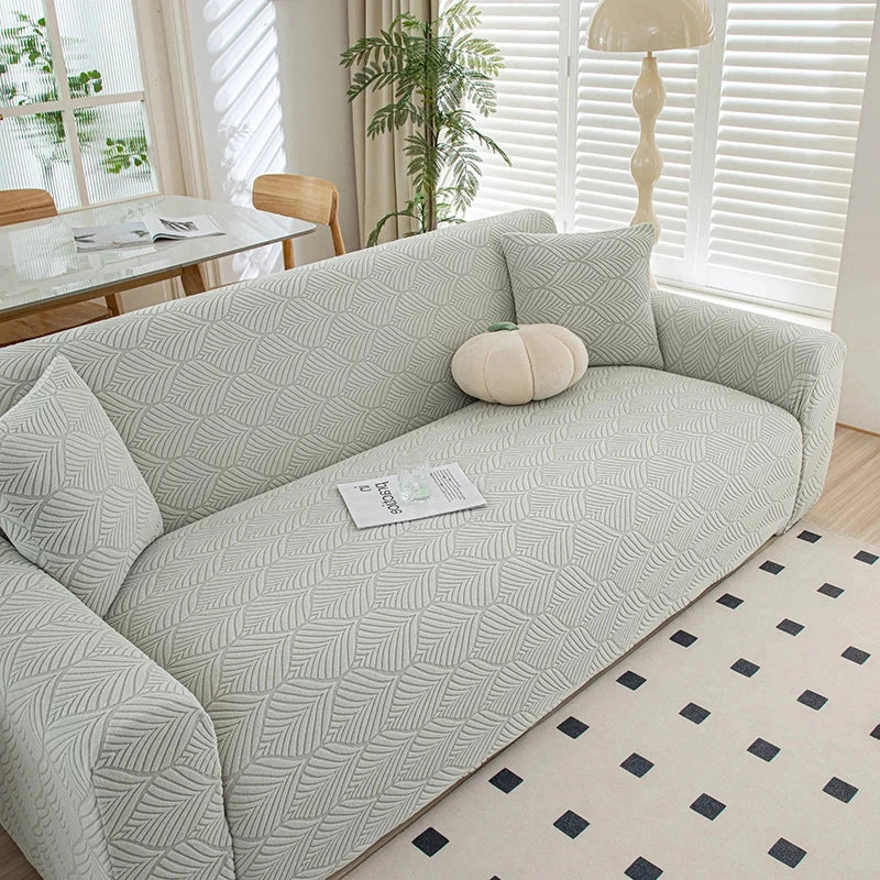 Housse extensible de protection pour canapé texture feuille d'éventail argent
