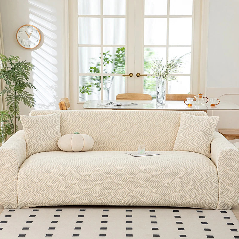 Housse extensible de protection pour canapé texture feuille d'éventail de face