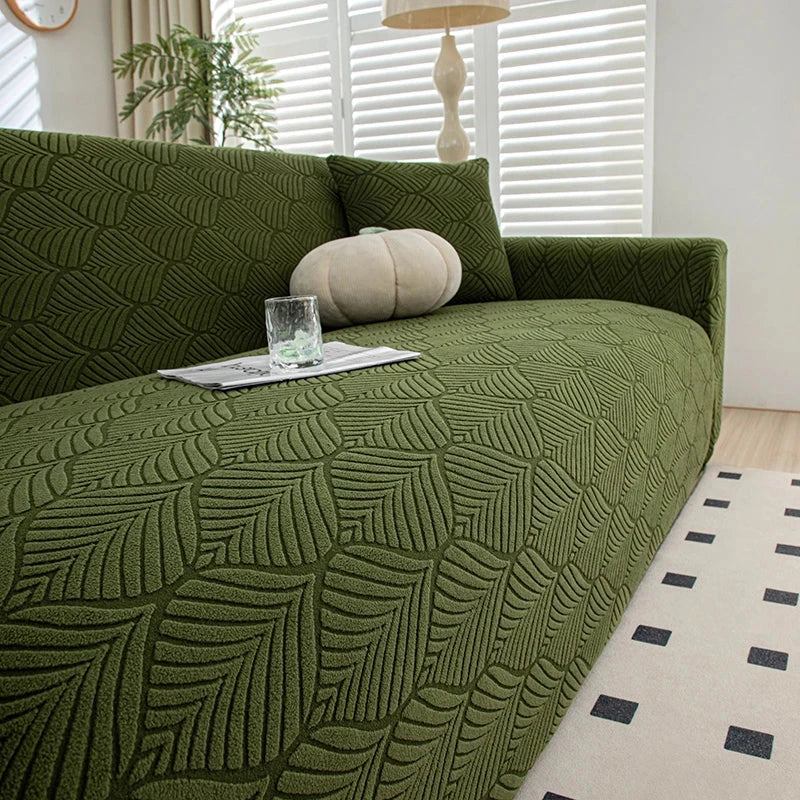 Housse extensible de protection pour canapé texture feuille d'éventail vert