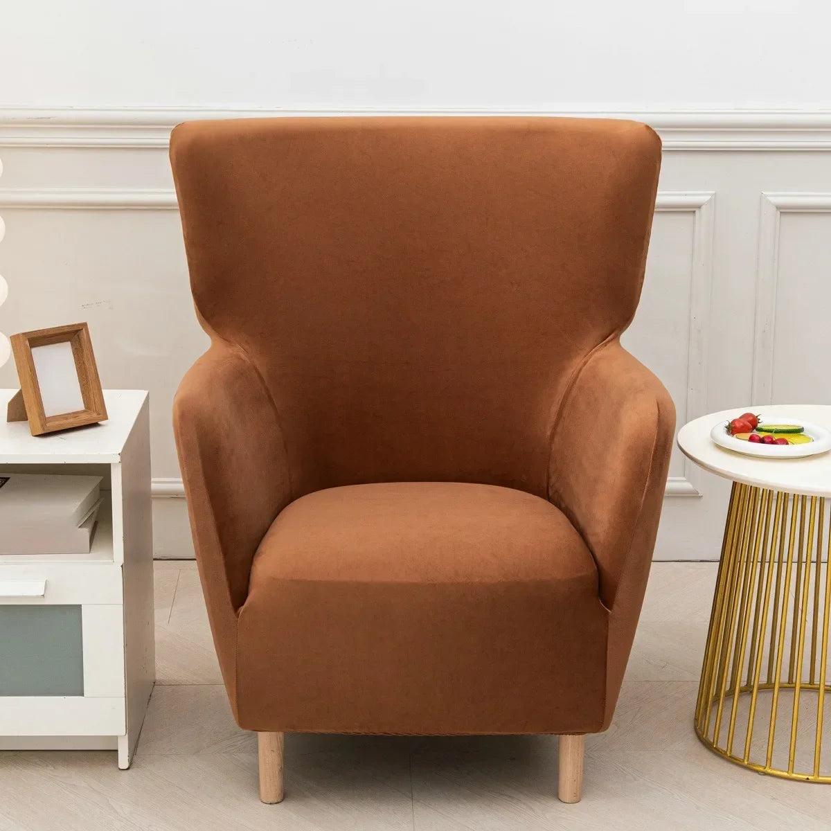 Housse fauteuil IKEA OSKARSHAMN velours ambre de face