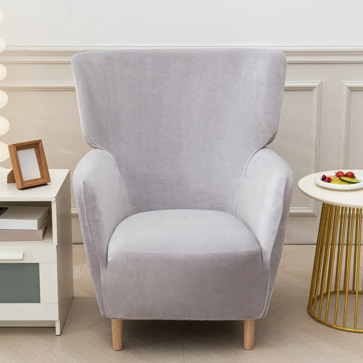 Housse fauteuil IKEA OSKARSHAMN velours argent de face