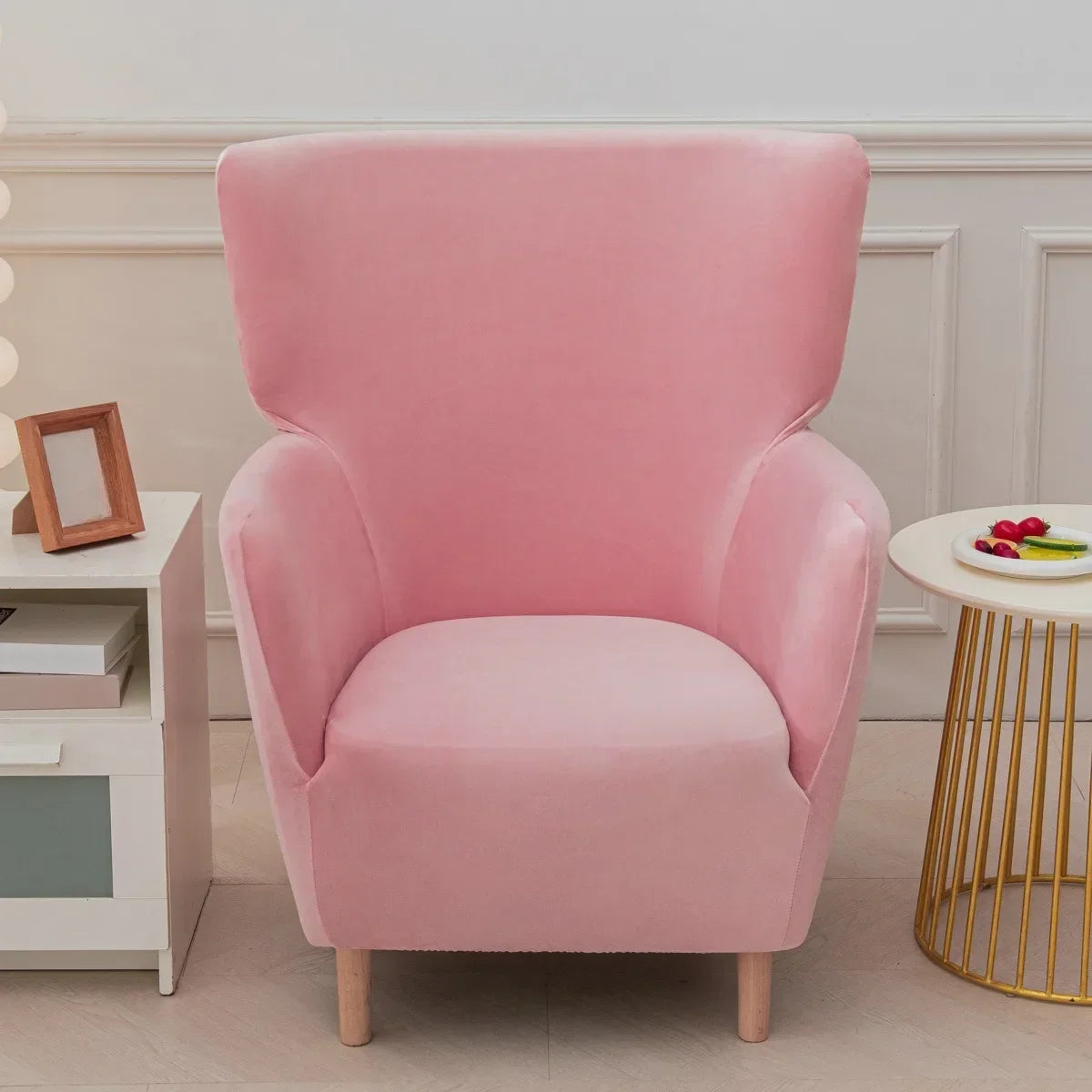 Housse fauteuil IKEA OSKARSHAMN velours rose de face