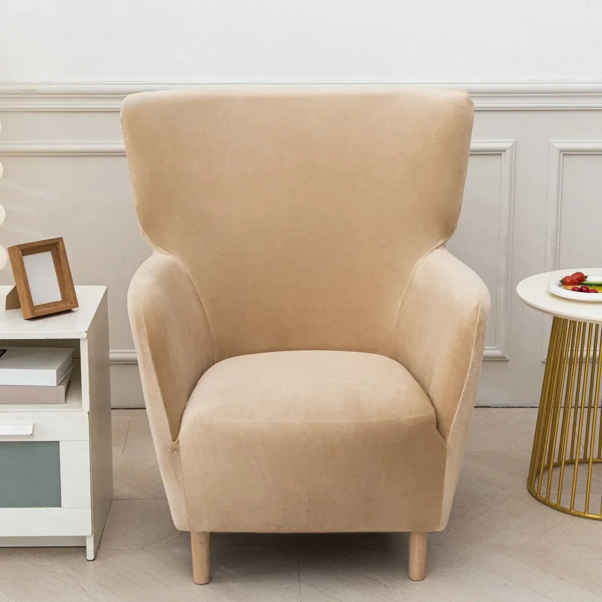 Housse fauteuil IKEA OSKARSHAMN velours taupe de face