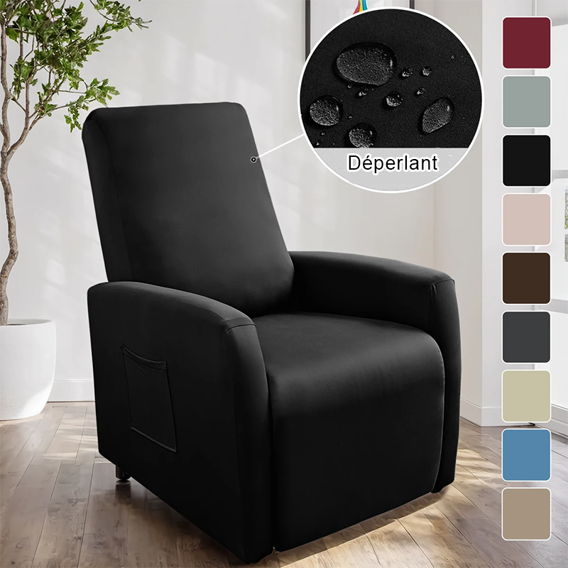 Housse fauteuil relax relevable dossier long lycra déperlant noir