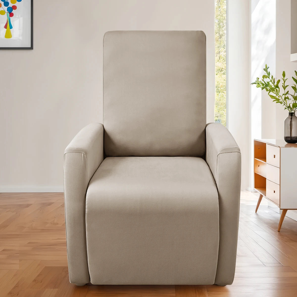 Housse fauteuil relax relevable dossier long lycra déperlant taupe