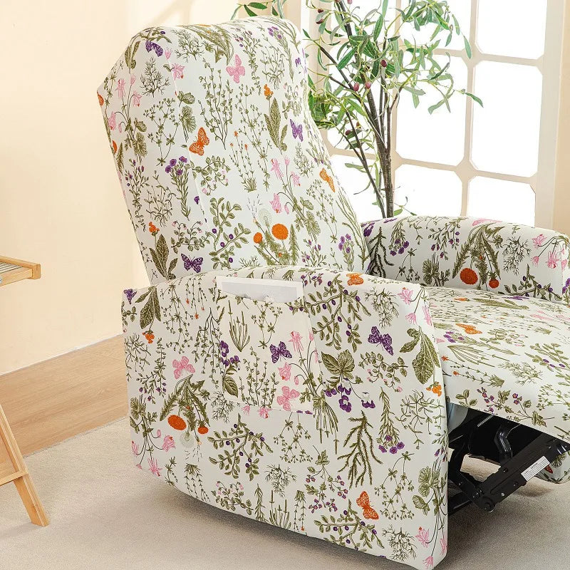 Housse fauteuil relax relevable électrique dossier long motif 2 avec poche