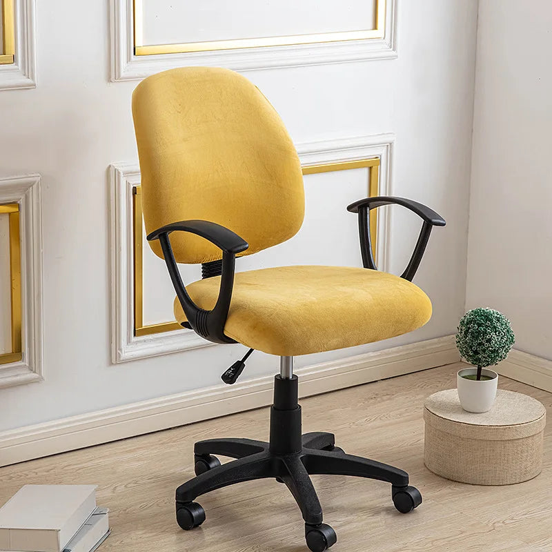 Housse petite chaise de bureau extensible en velours Ocre
