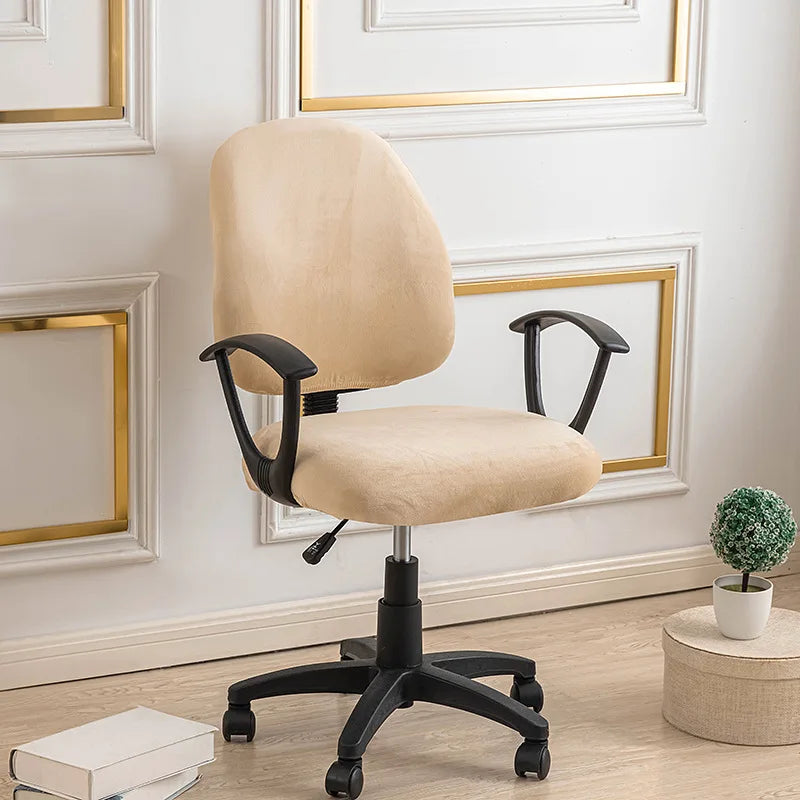 Housse petite chaise de bureau extensible en velours beige