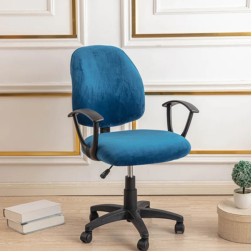 Housse petite chaise de bureau extensible en velours bleue