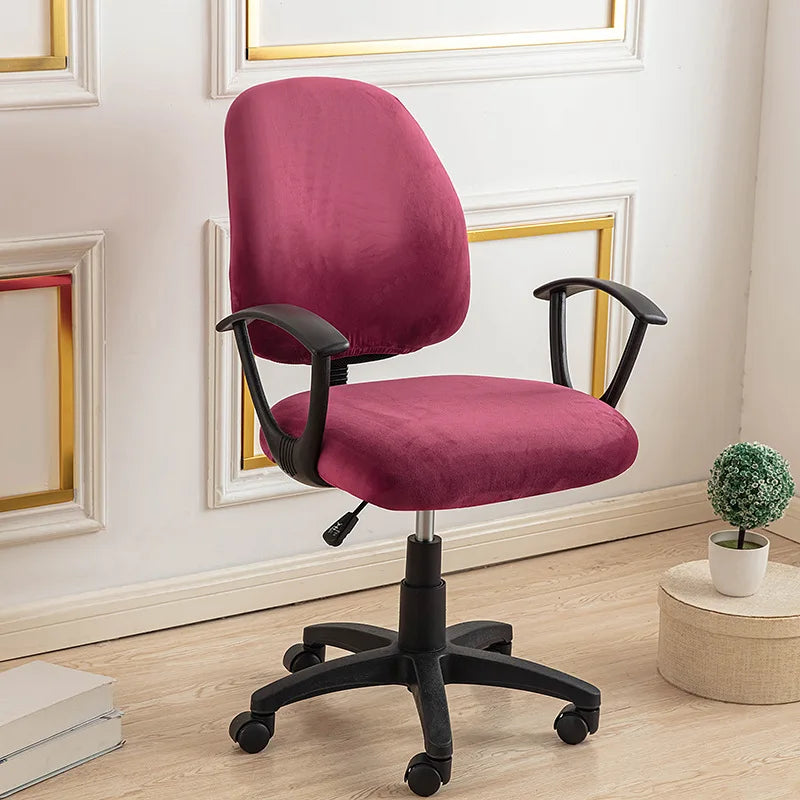 Housse petite chaise de bureau extensible en velours bordeaux