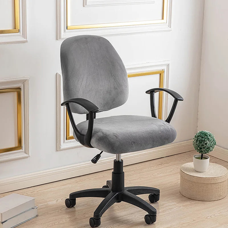 Housse petite chaise de bureau extensible en velours gris foncé