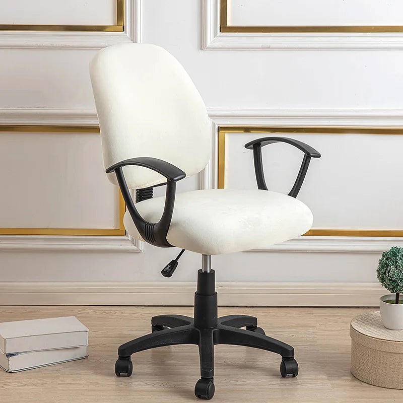 Housse petite chaise de bureau extensible en velours ivoire