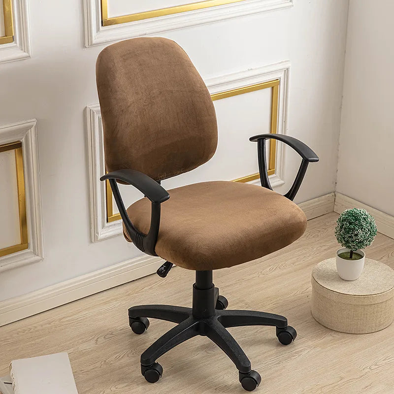 Housse petite chaise de bureau extensible en velours marron