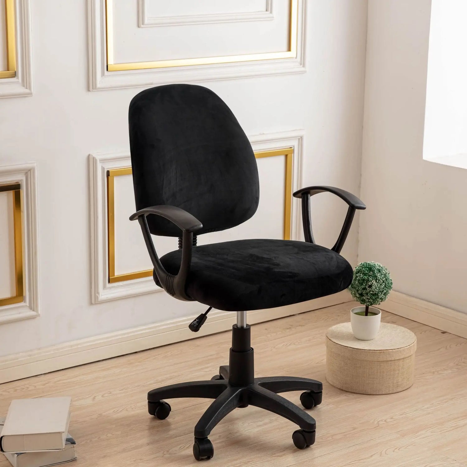 Housse petite chaise de bureau extensible en velours noir