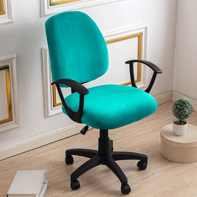 Housse petite chaise de bureau extensible en velours turquoise