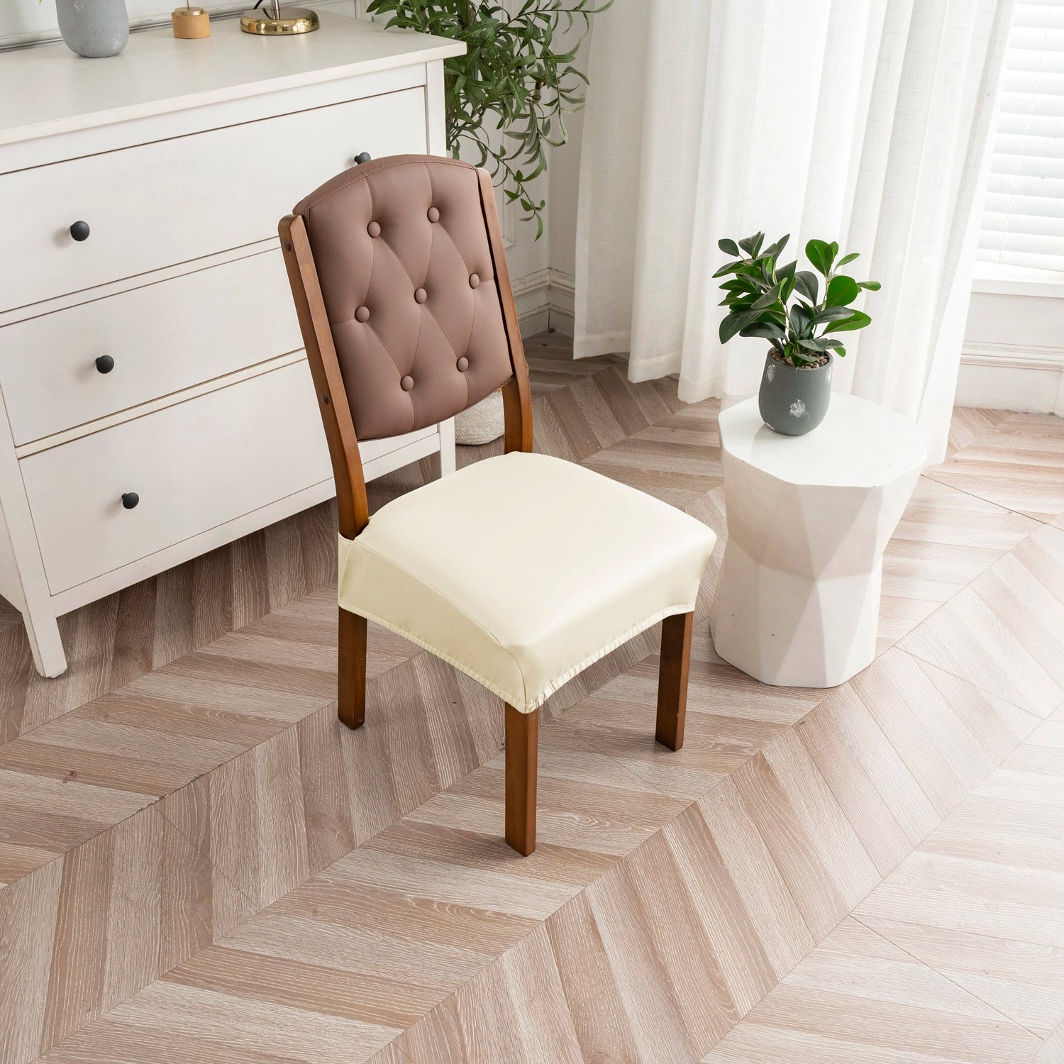 Housse pour assise de chaise simili cuir imperméable beige