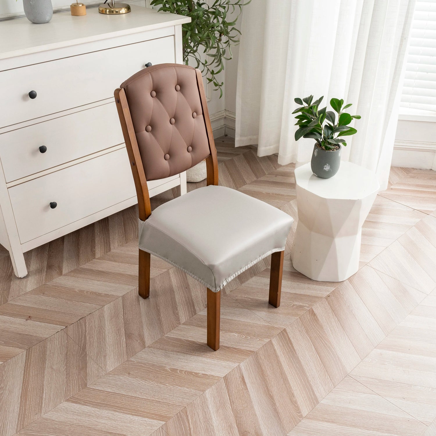 Housse pour assise de chaise simili cuir imperméable gris clair