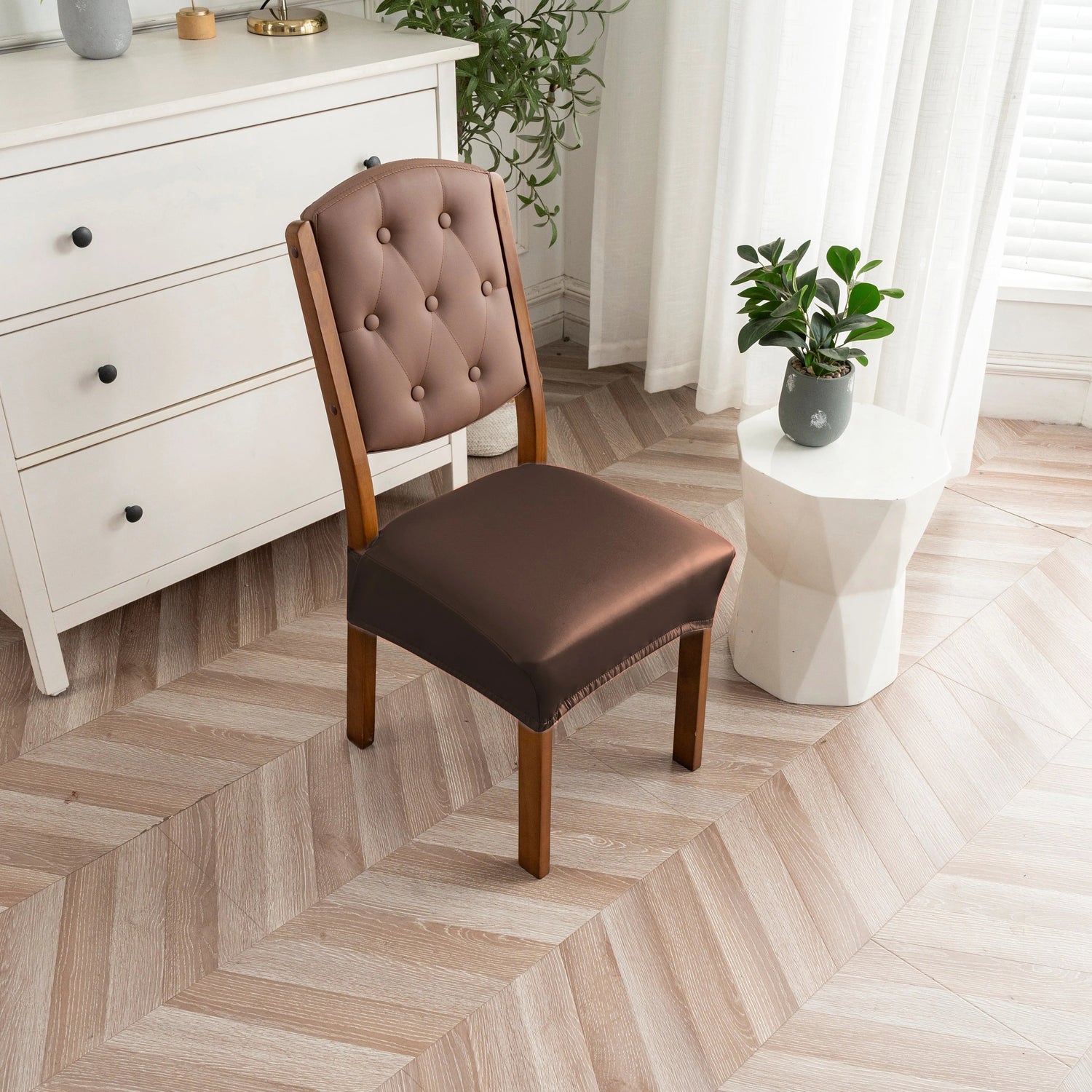 Housse pour assise de chaise simili cuir imperméable gris marron