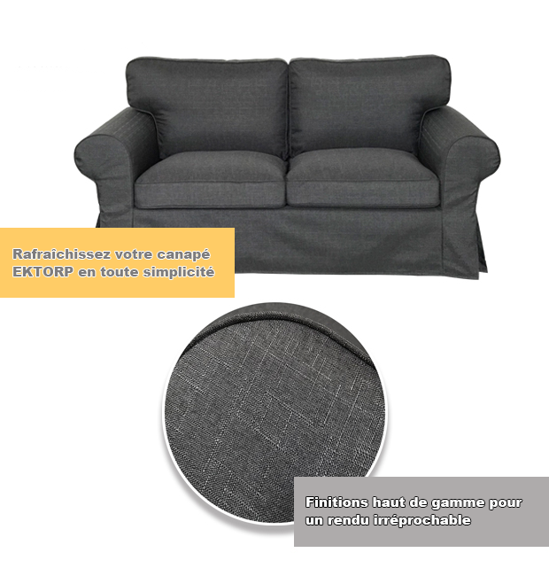 Housse pour canapé IKEA EKTORP 2 places gris foncé tissu