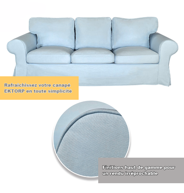 Housse pour canapé IKEA EKTORP 3 places pur coton bleue ciel tissu