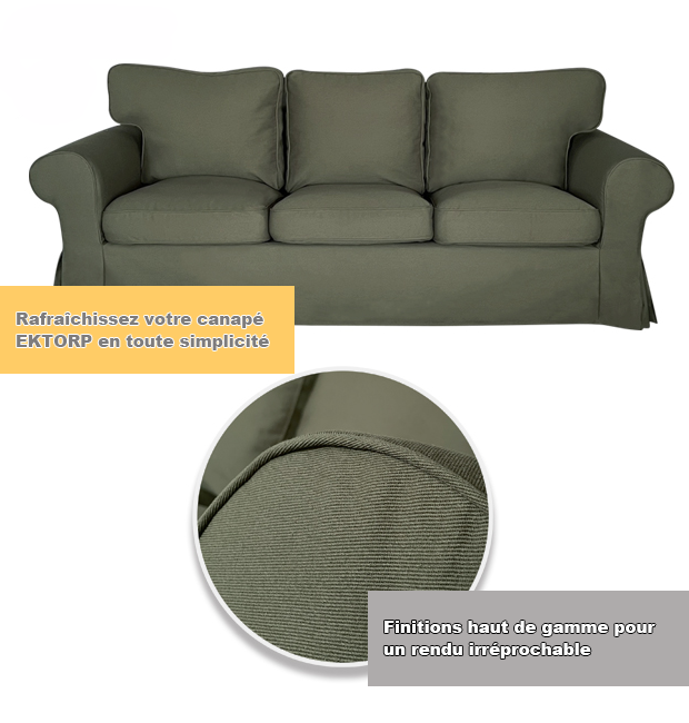 Housse pour canapé IKEA EKTORP 3 places pur coton khaki tissu