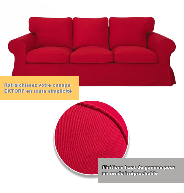 Housse pour canapé IKEA EKTORP 3 places pur coton rouge tissu